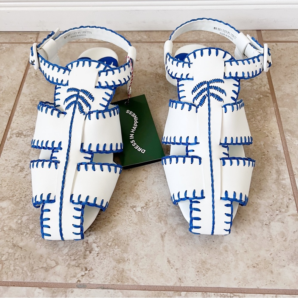 NEW Farm Rio Blue Palm Tree leather Sandal flats - Picture 7 of 8